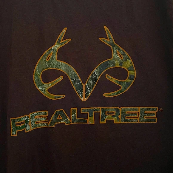 Realtree Men’s Brown Hunting T-Shirt with Orange/Camo Antler Logo Size Large - Picture 4 of 4